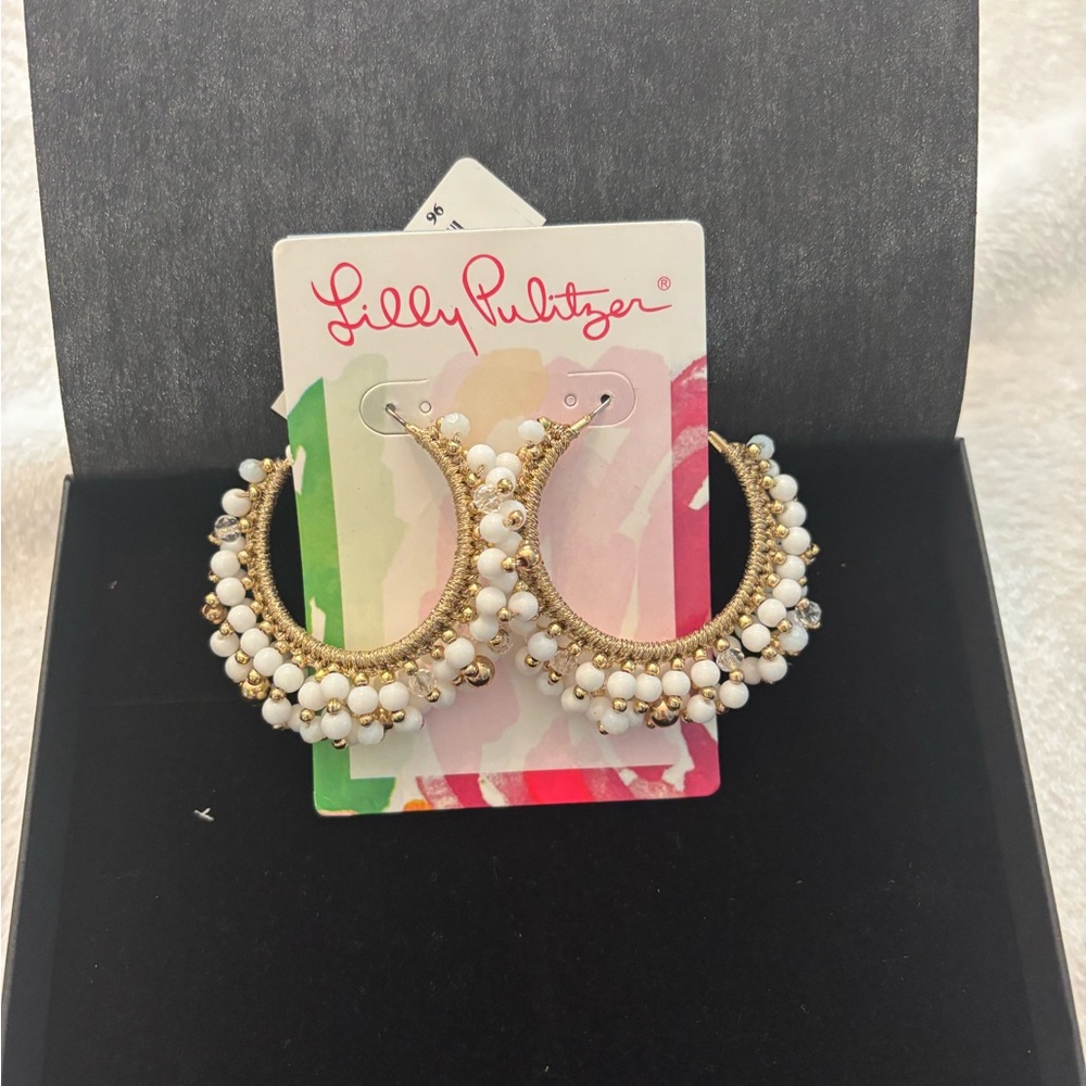 Lilly Pulitzer Gold and White Hoop Earrings